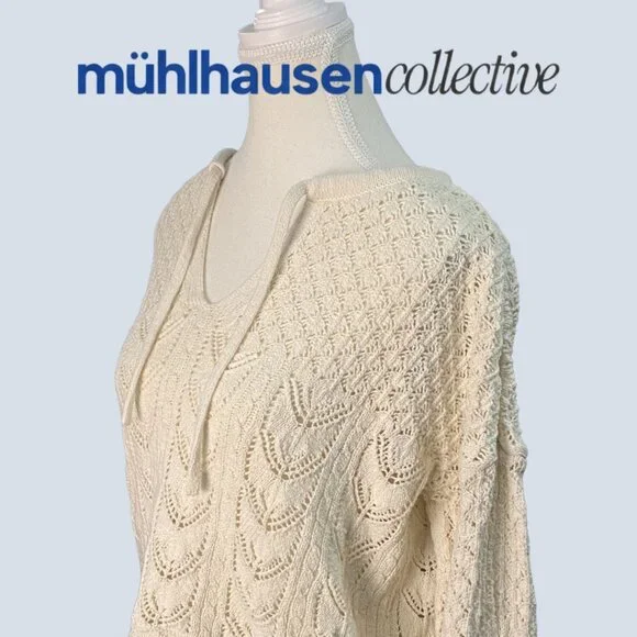 Lands’ End Cream Knit Sweater Small Boho Crochet Lightweight Cozy - Picture 6 of 7